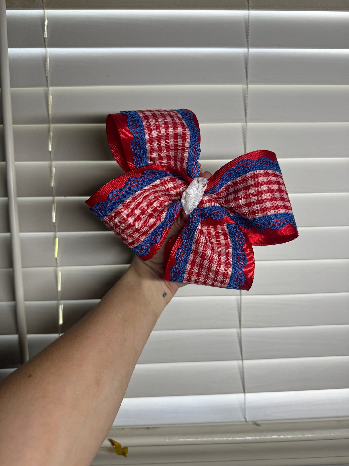 Red Gingham & Blue Lace Bow