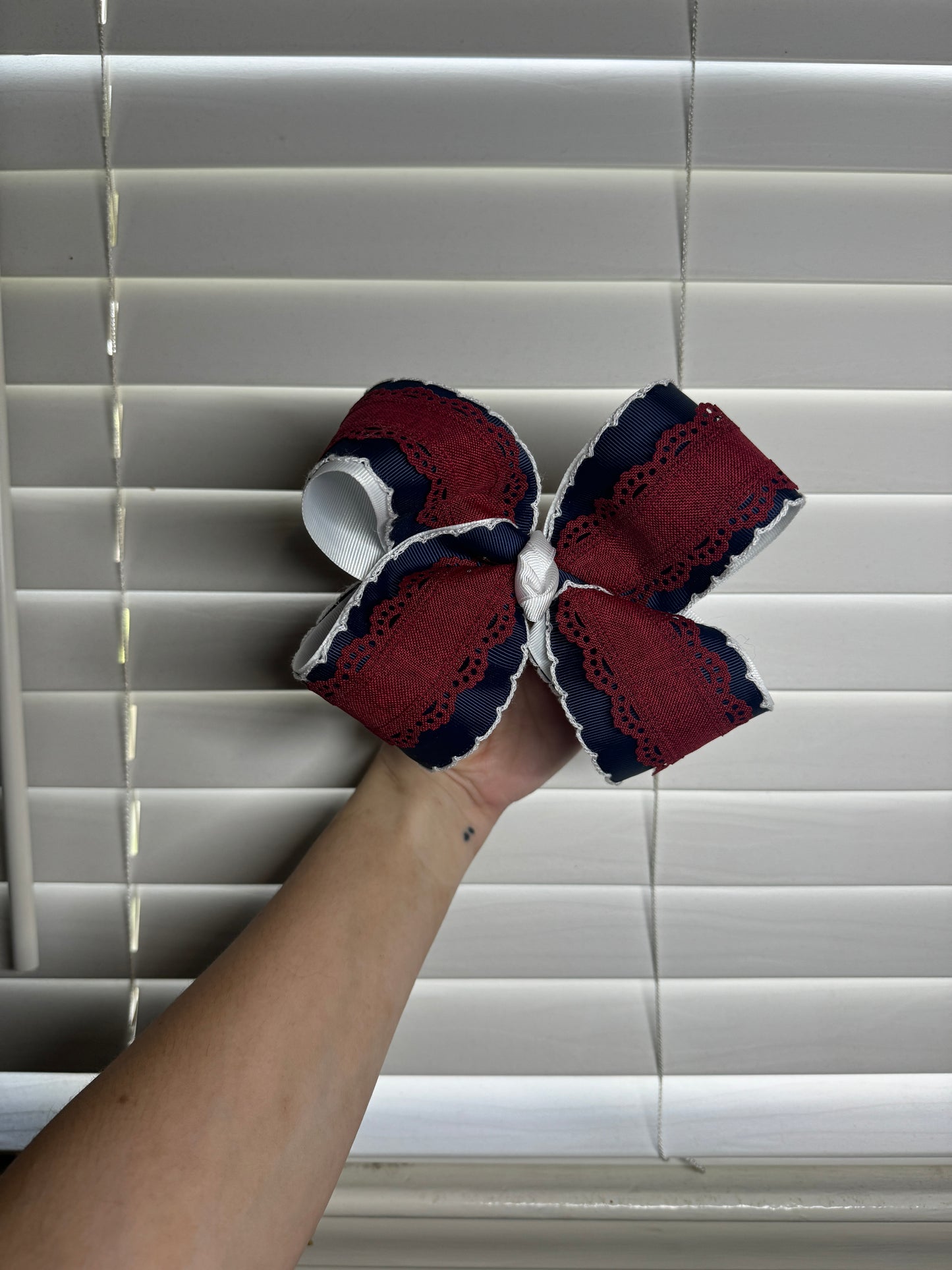 Navy & Burgundy Lace Bow