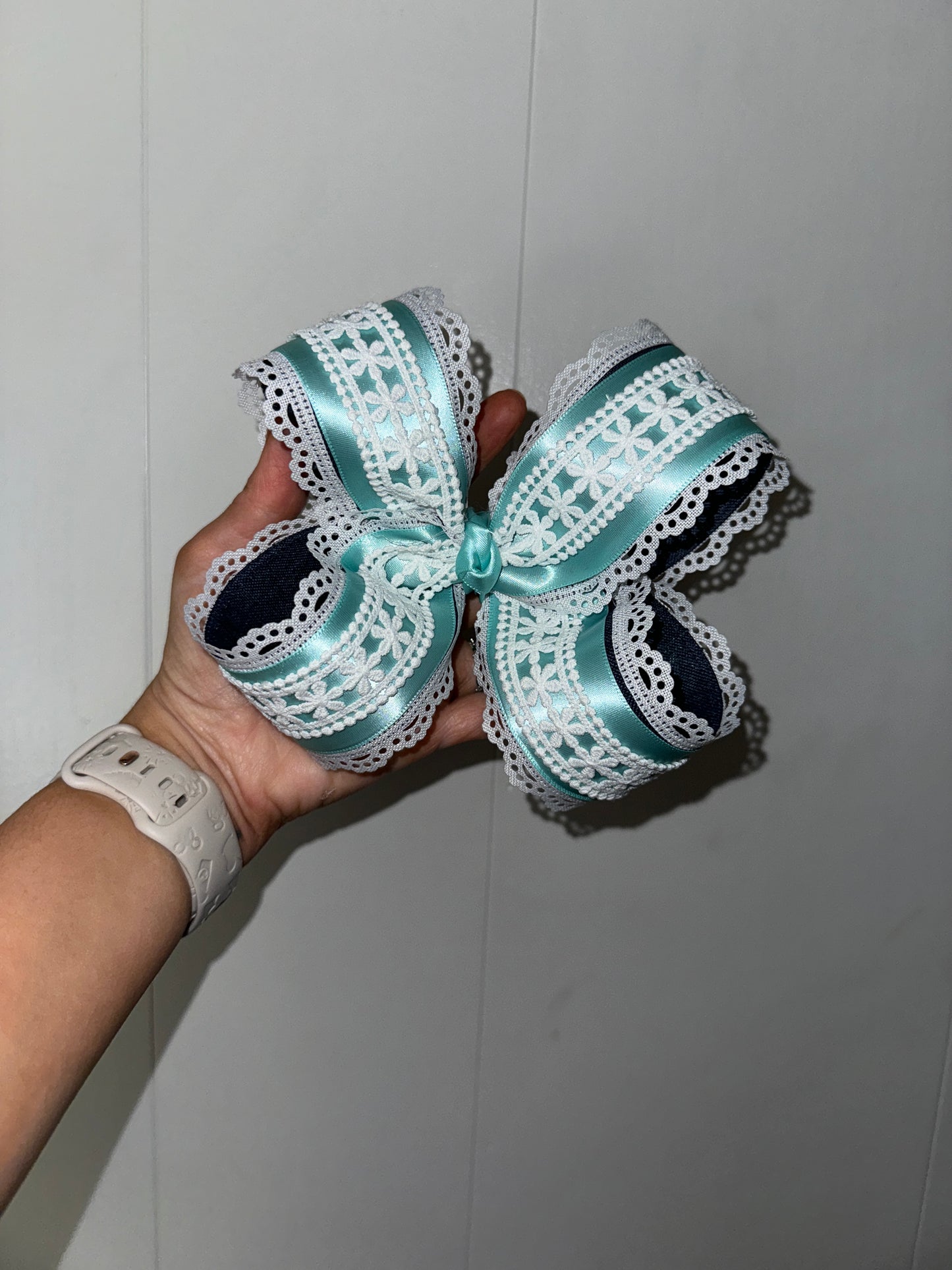 Satin and Lace Bow - Teal