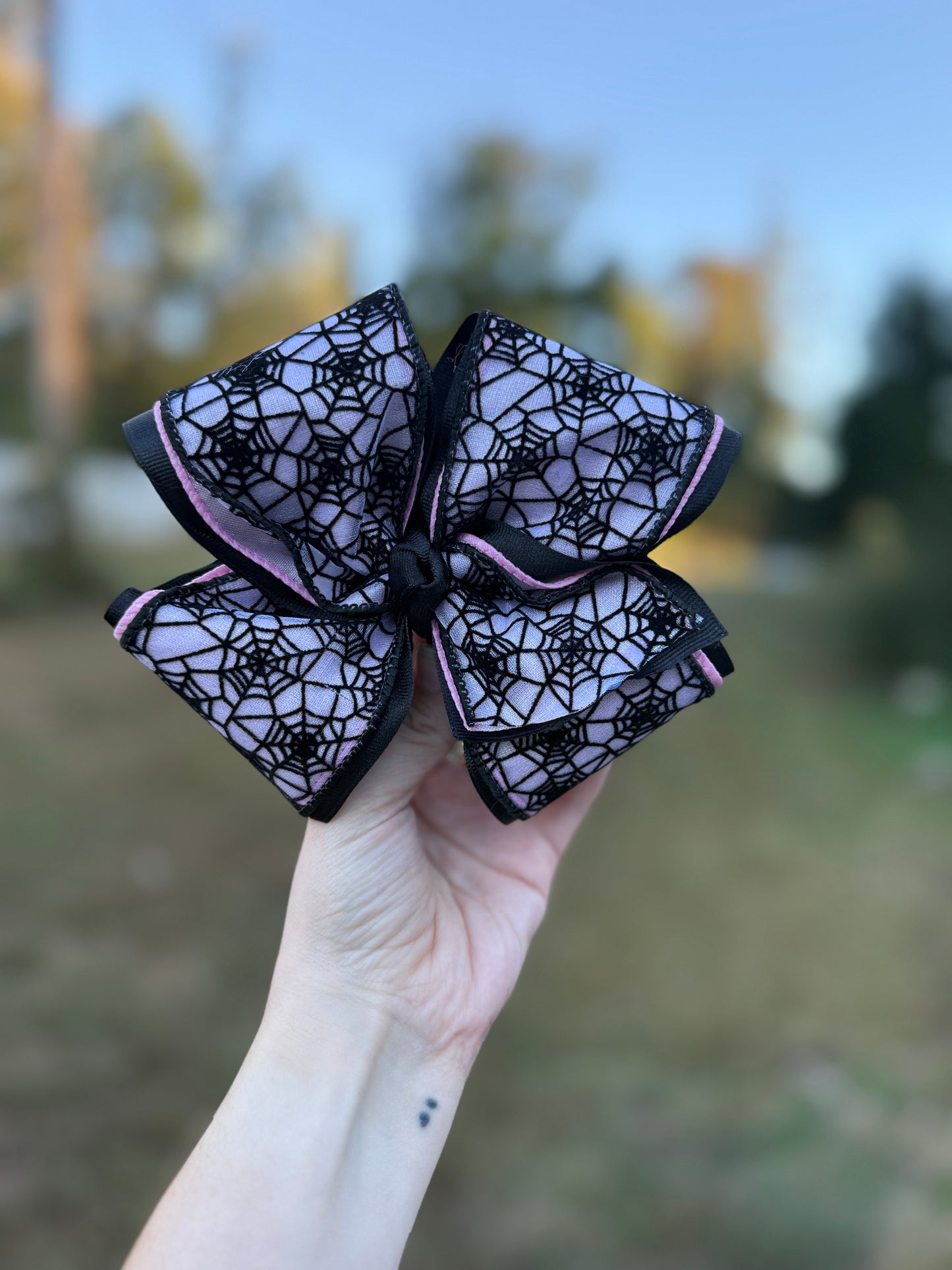 Pink Spider Web Bow - 6”