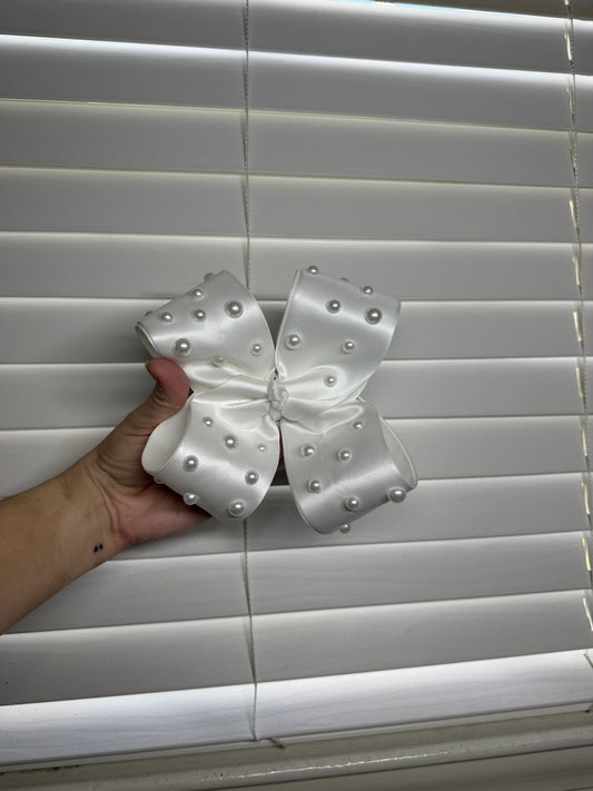 White satin pearl bow