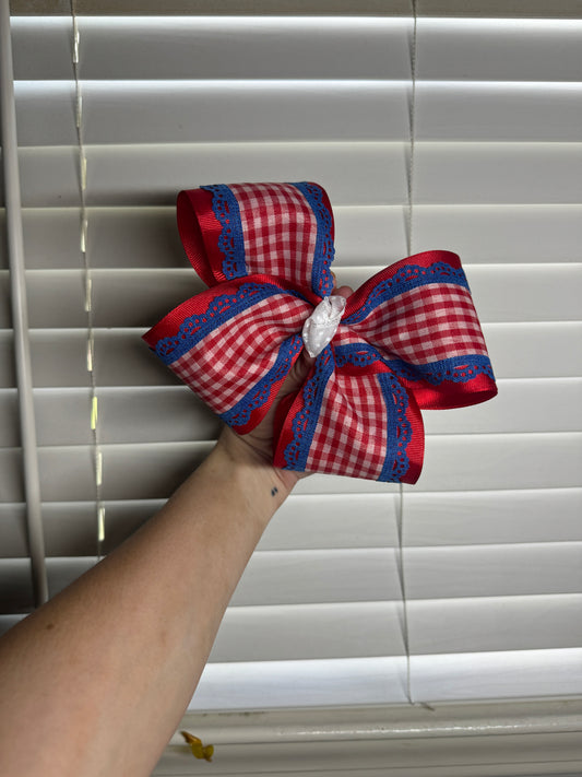 Red Gingham & Blue Lace Bow