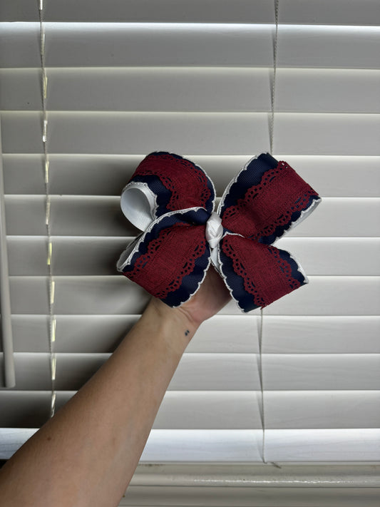 Navy & Burgundy Lace Bow