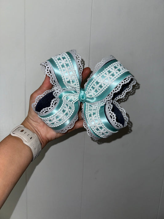 Satin and Lace Bow - Teal