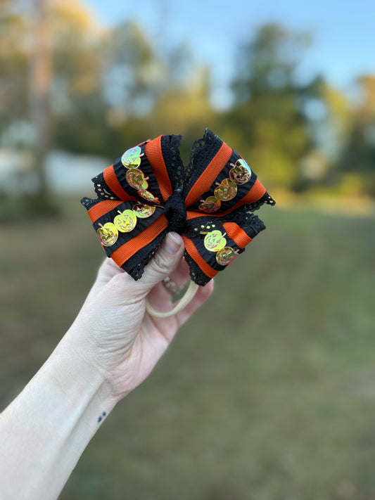 Pumpkin and lace Bow headband - 3.5”