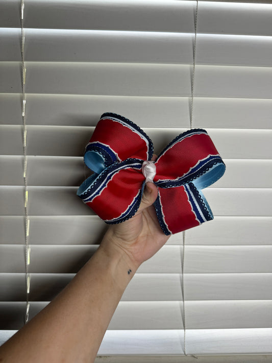Red & Blue Lace and Moon-stitch Bow